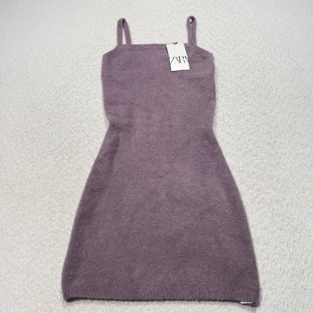 Zara Womens Dress Wool Blend Knit Purple Sleeveless Stretch Mini Bodycon Small
